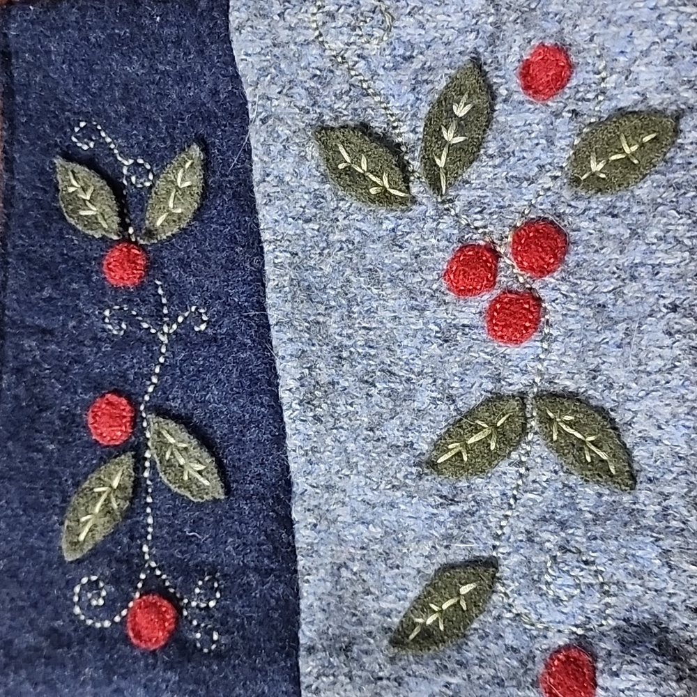 Handmade Two-Tone Blue‎ Embroidered Fwlted Wool Holly Berry Shoulder Bag Purse - Picture 2 of 7